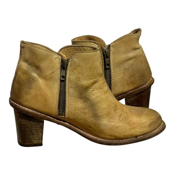 Bed|Stu Tan Leather Heeled Booties Women's 8.5 M Rustic Block Heel Distressed - Picture 7 of 8